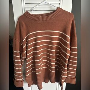 In Bloom Women's Sweater - Rust and White Stripes
